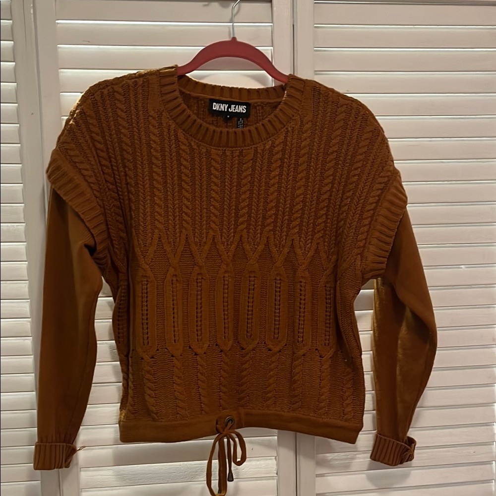 DKNY Pumpkin Brown Cable Knit Crewneck Sweater
